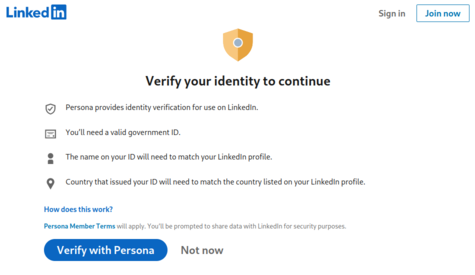 LinkedIn and Persona demanding that I provide a photo of my government issued ID